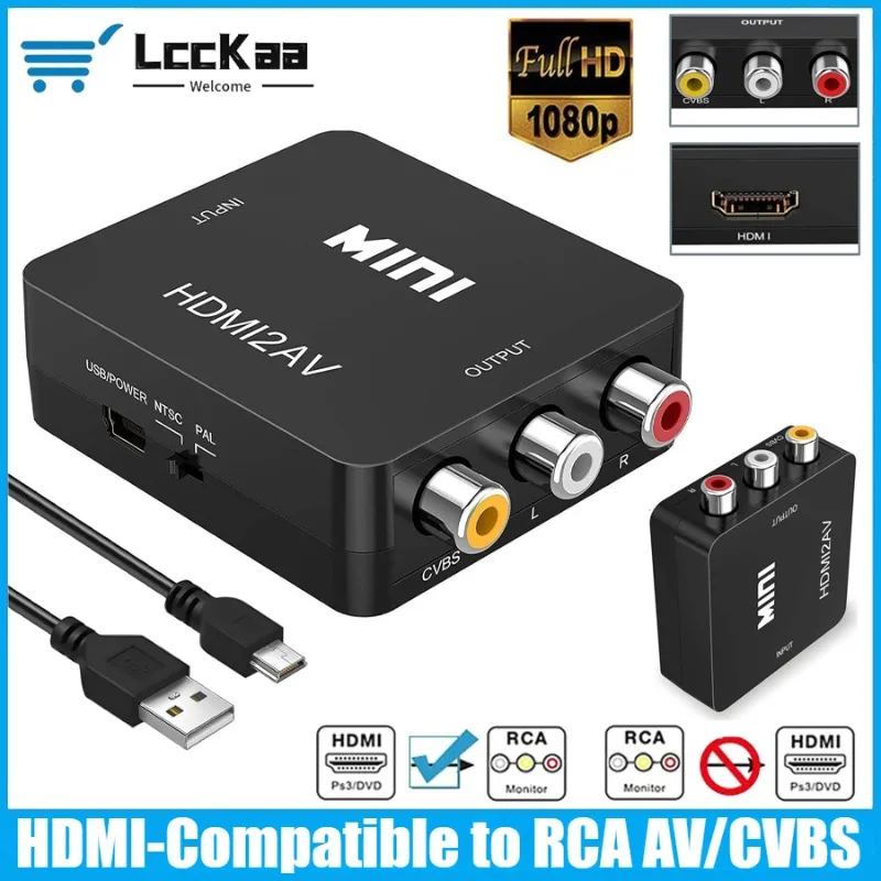 HDMI To RCA Converter with USB Cable HD 1080p Video Audio Converter HDMI To AV Converter for TV VHS VCR DVD Laptop PC HDTV PS3