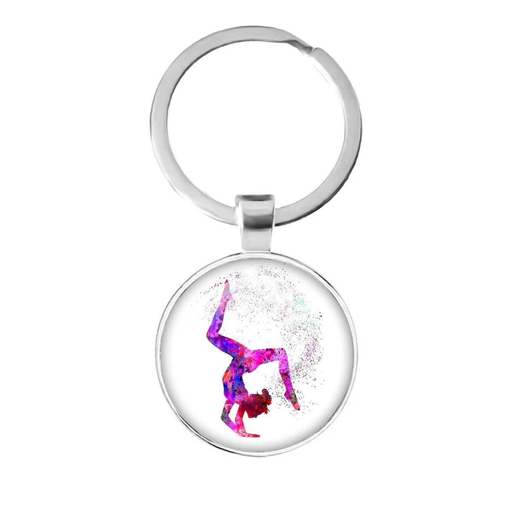 gymnastics keychain Metal Keychain Gymnast Glass Cabochon Keychain Pendant Gymnastics Dance Lover Charm Jewelry Gift