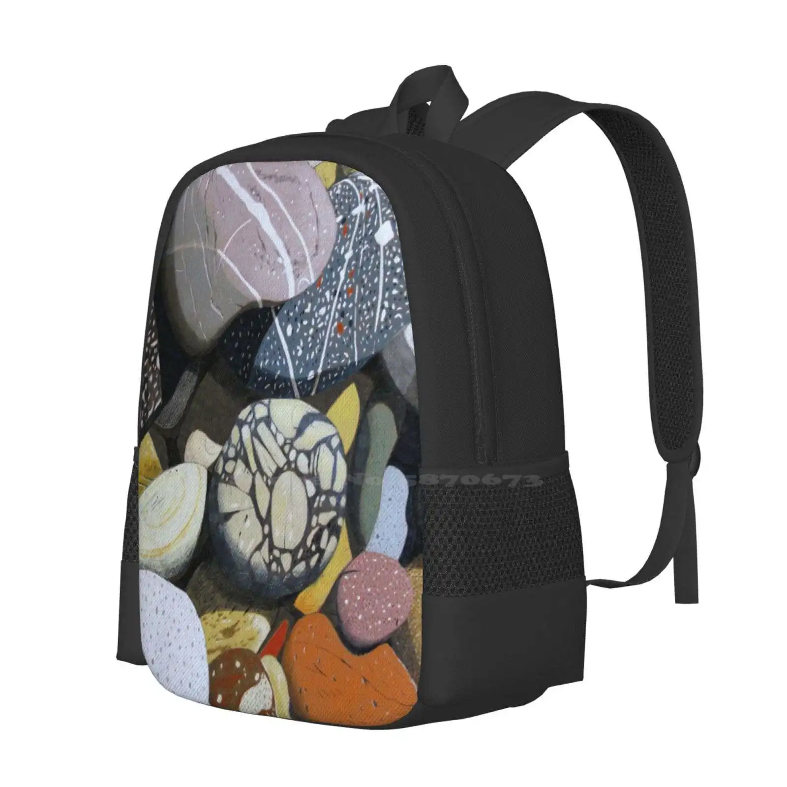 Coastal Rocks Hot Sale Schoolbag Backpack Fashion Bags Coloured Pencil Drawing Patterns Rocks Shadows Textures