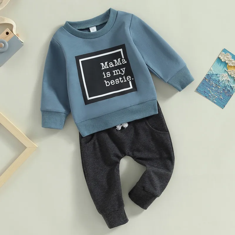 Pasgeboren Baby Jongen Broek Sets 2 Stuks Outfits Herfst Kleding Lange Mouw Brief Pullover Tops En Zak Broek Baby Artikelen Kleding