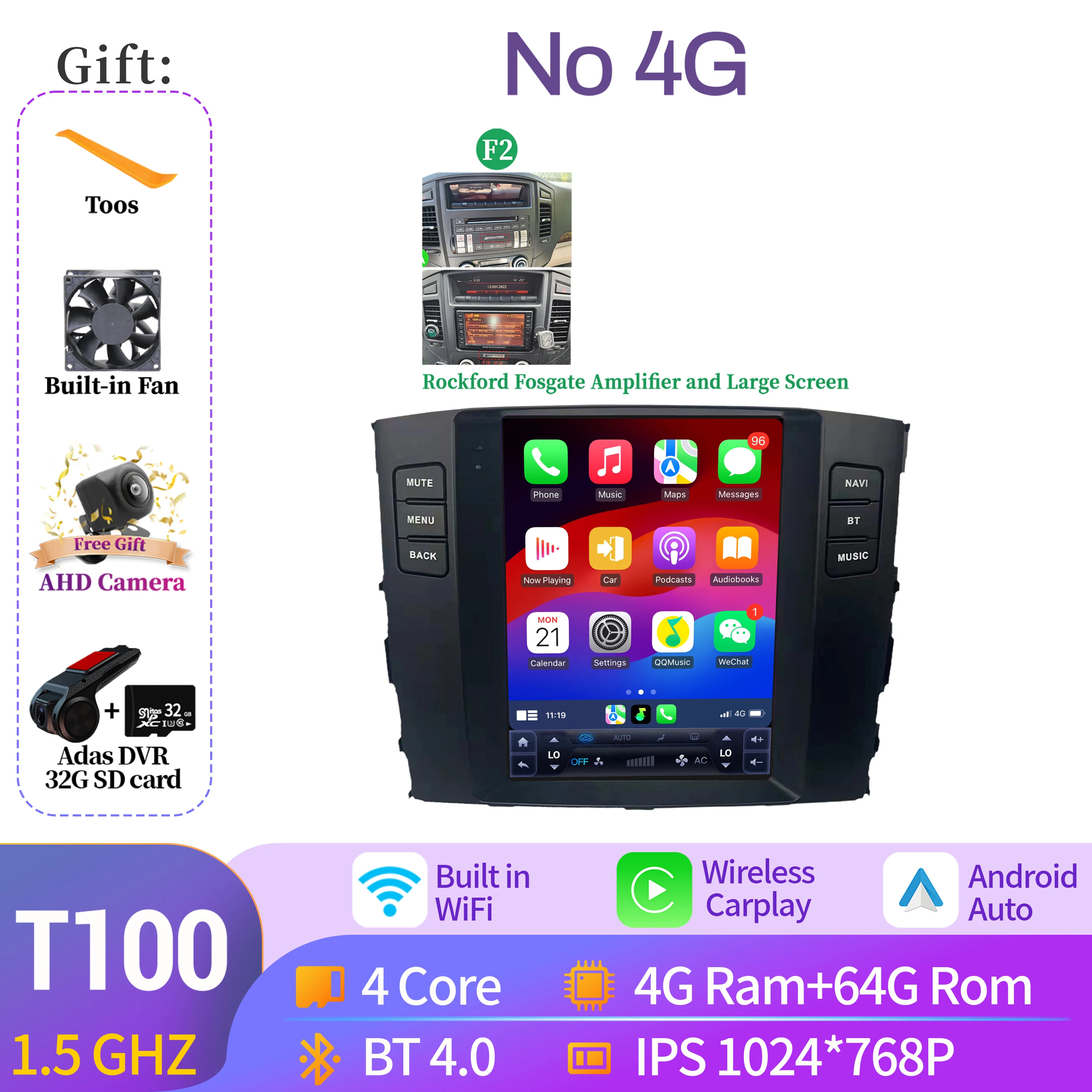 9.7 "Voor Mitsubishi Pajero 4 V80 V90 2006-2014 Autoradio Navigatie Voor Auto Multimedia Speler Navigatie Android 14 QLED Scherm