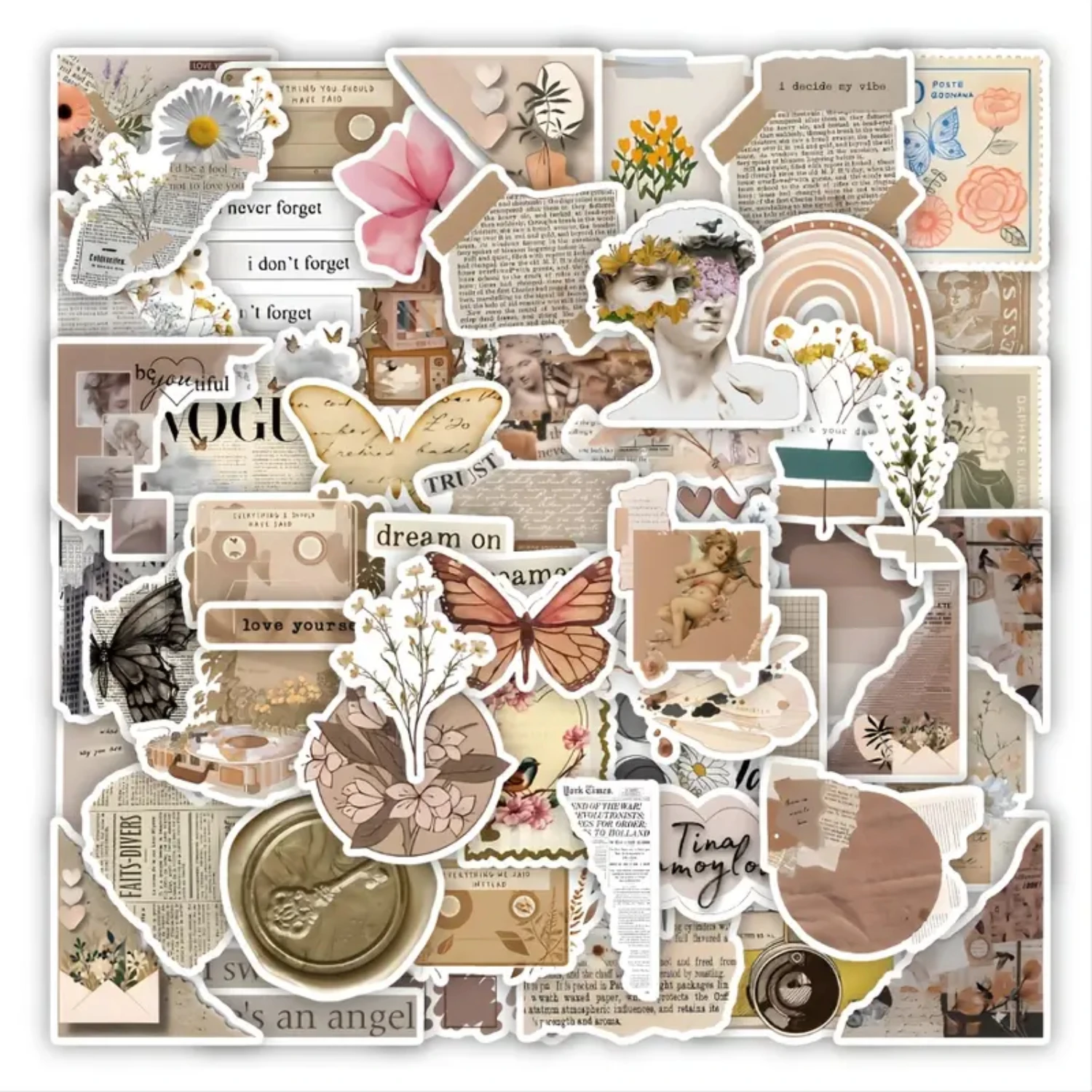 120pcs Retro Nostalgic Aesthetic Art Stickers, For Tablets
