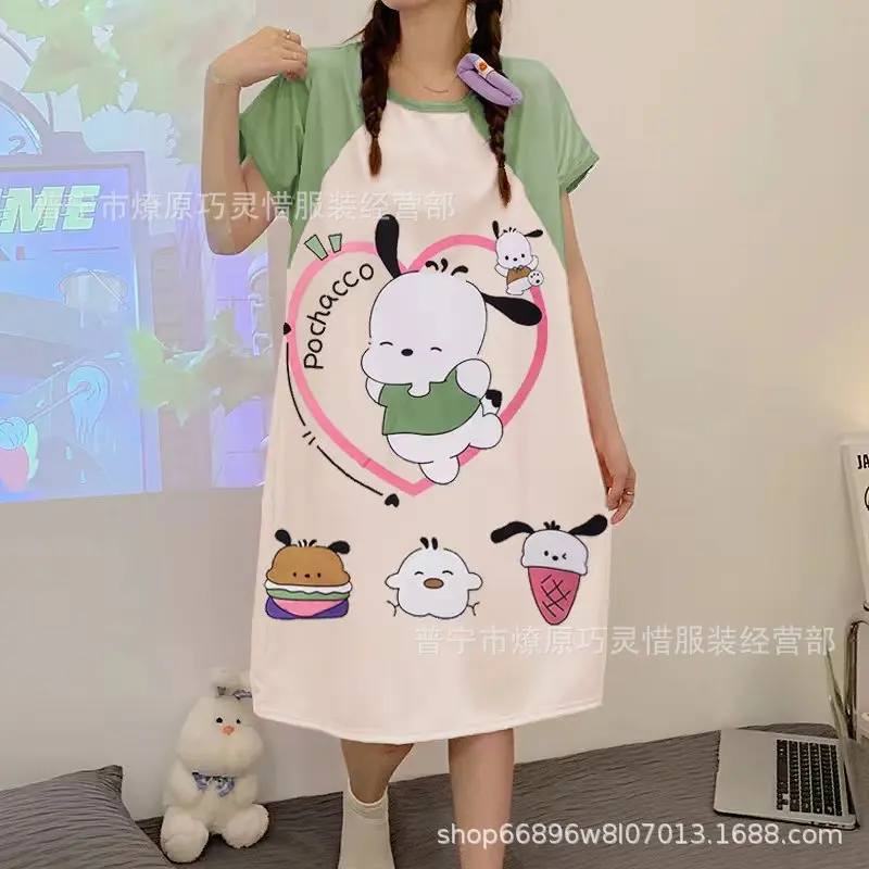 

Lovely Kuromi Pochacco Pyjamas Women Sanrio Kawaii Anime Nightdress Cute Cartoon Short Sleeve Dress Summer Tide Gift for Kids