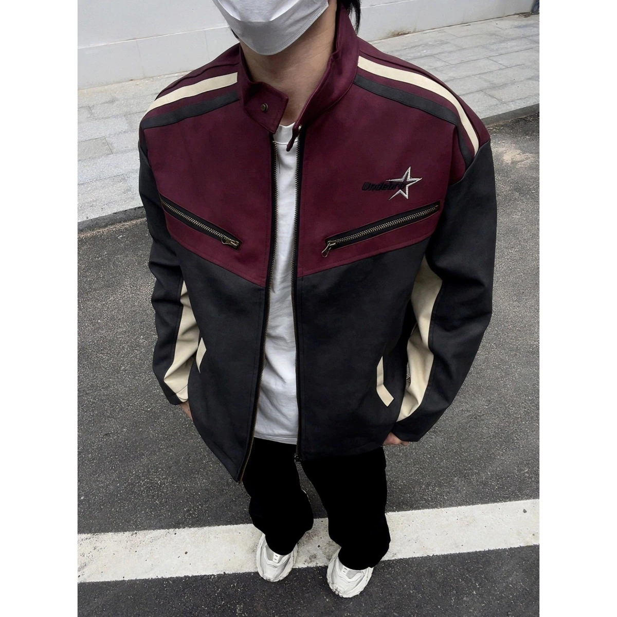 

Ретро американский байкерский тюнер из искусственной кожи с воротником-стойкой и застежкой-молнией, длинный свеч, повседневный костюм для мужчин и женщин