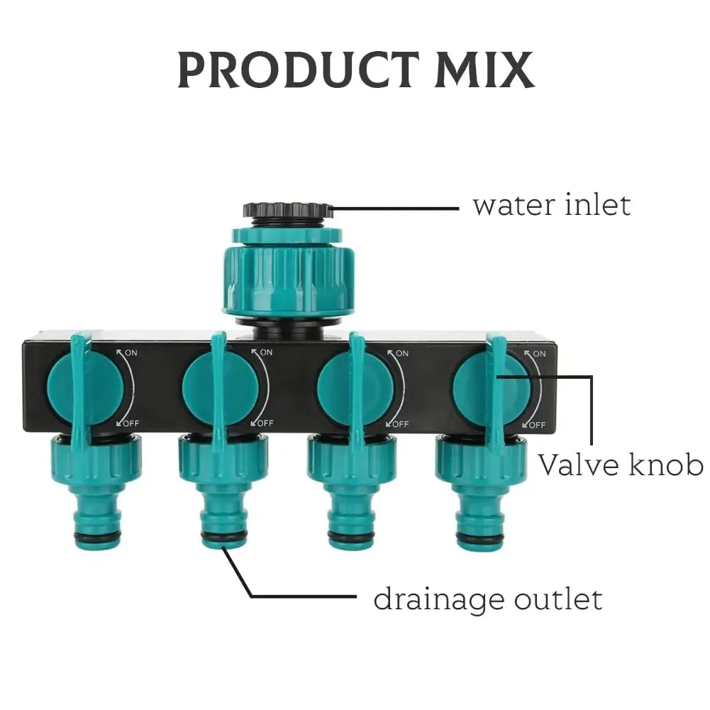 European Standard 4 Way Water Splitters 1 Inch to 3 4 to 1 2 Thread Garden Irrigation Watering Connector Fittings Valve Outdoor