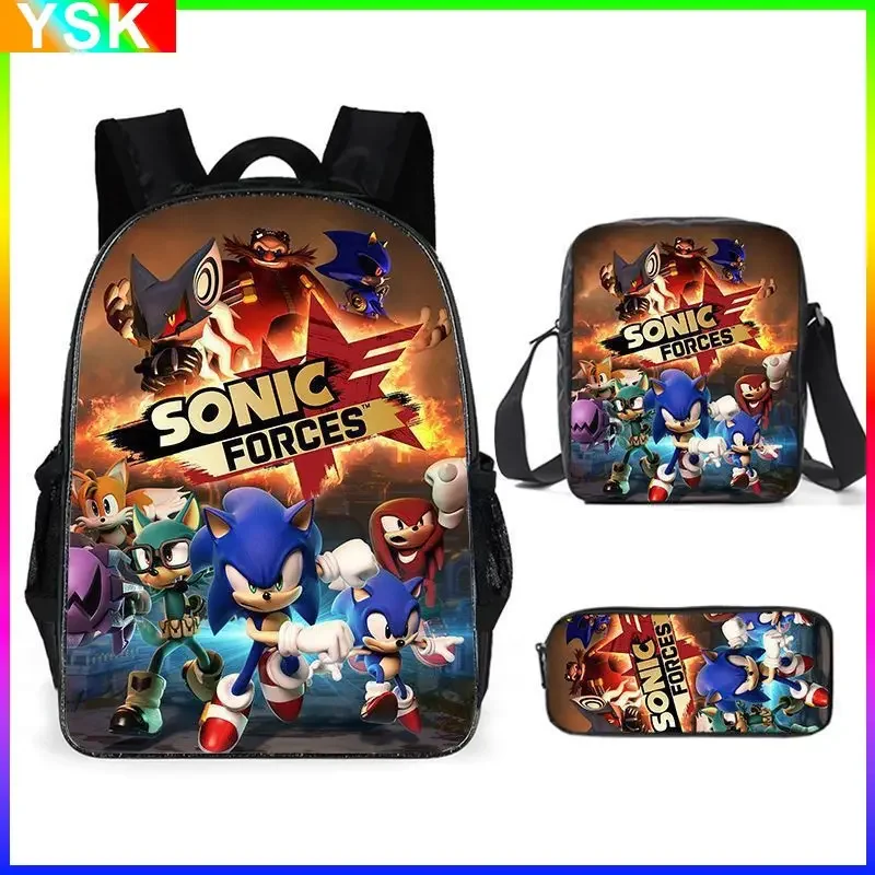 Sonic Backpack Primary and Middle School Students Schoolbag Boys Girls Anime Cartoon School Bag Mochila Best Gifts 2D Package