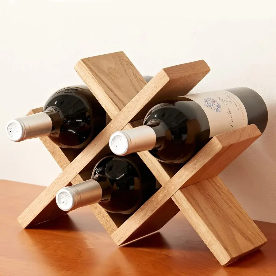 

Wine Rack Countertop Oak Wooden Wine Bottle Holder Rustic Free Standing Wine Storage Racks for Tabletop, Hutches and Display Ca