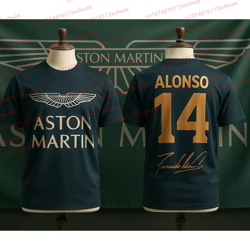 

Aston Martin T-Shirt Racing Team Tops Fernando Alonso No. 14 T-Shirt Spanish Racers Team Racing Suit Quick Drying Rugby Tee