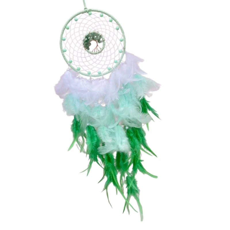 Bohemian Beads Feathered Woven Dreamcatchers with Crystal Stone Tree Wall Hanging Ornament Bedroom Living Room Drop shipping