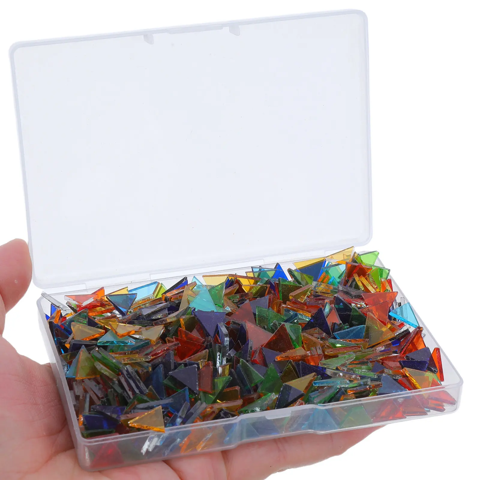 764Pcs Mosaic Glass Pieces Triangle Shaped Beveled Colorful Craft Tiles for DIY Stained Glass Projects Wall Decor Home