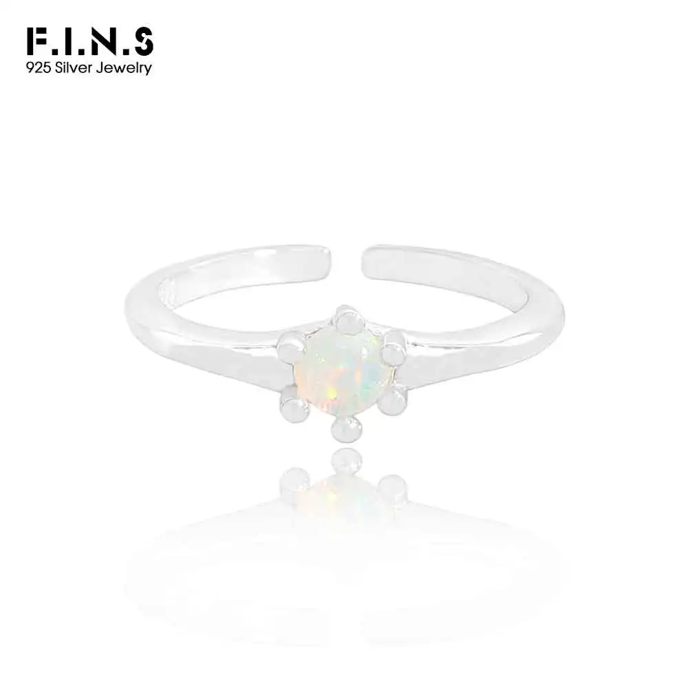

F.I.N.S оригинальное кольцо из стерлингового серебра S925 с круглым опалом, простое, тонкое, регулируемое, модное, изысканное, вечерние, ювелирные изделия на палец