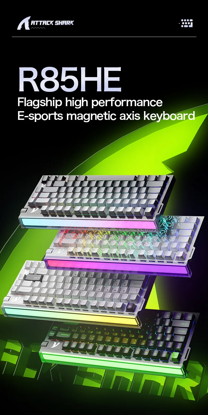 R85HE Magnetic Axis Mechanical Keyboard with Lightbox, Wired RGB Gaming, Low Latency RT