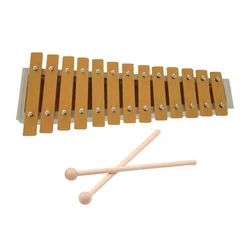 13 Notes Glockenspiel Classic Wood Color Xylophone Metal Keys Percussion with 2 Mallets Gift for Beginners Students