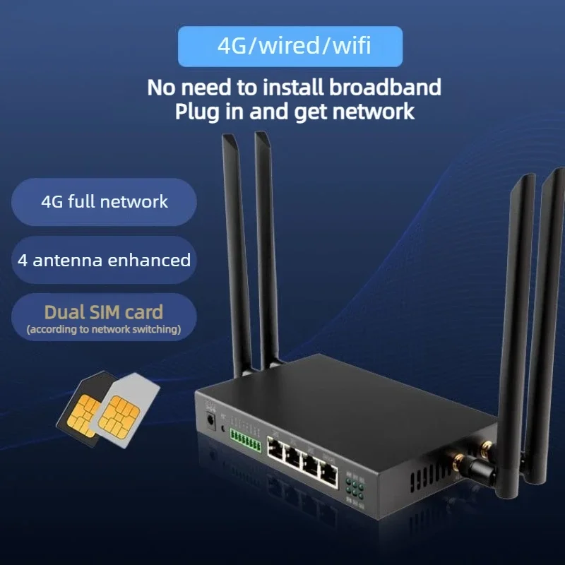 4G Industrial Wireless Router Dual SIM Card CPE 9-52V 2.4GHz Watchdog CAT4 4G LTE Full Netcom Router with 4 Enhance Antennas