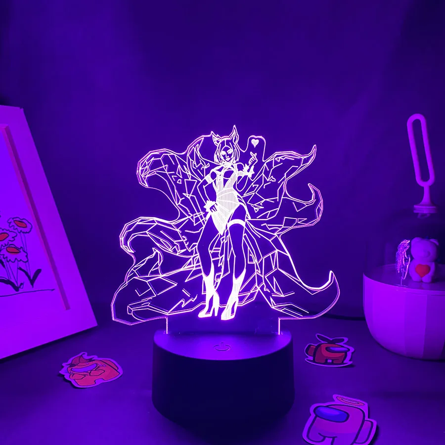 LOL Game League of Legends The Nine-Tailed Fox Ahri 3D Led Neon Night Lights Bedroom Table Decor Game LOL Lava Lamp Gift For Kid