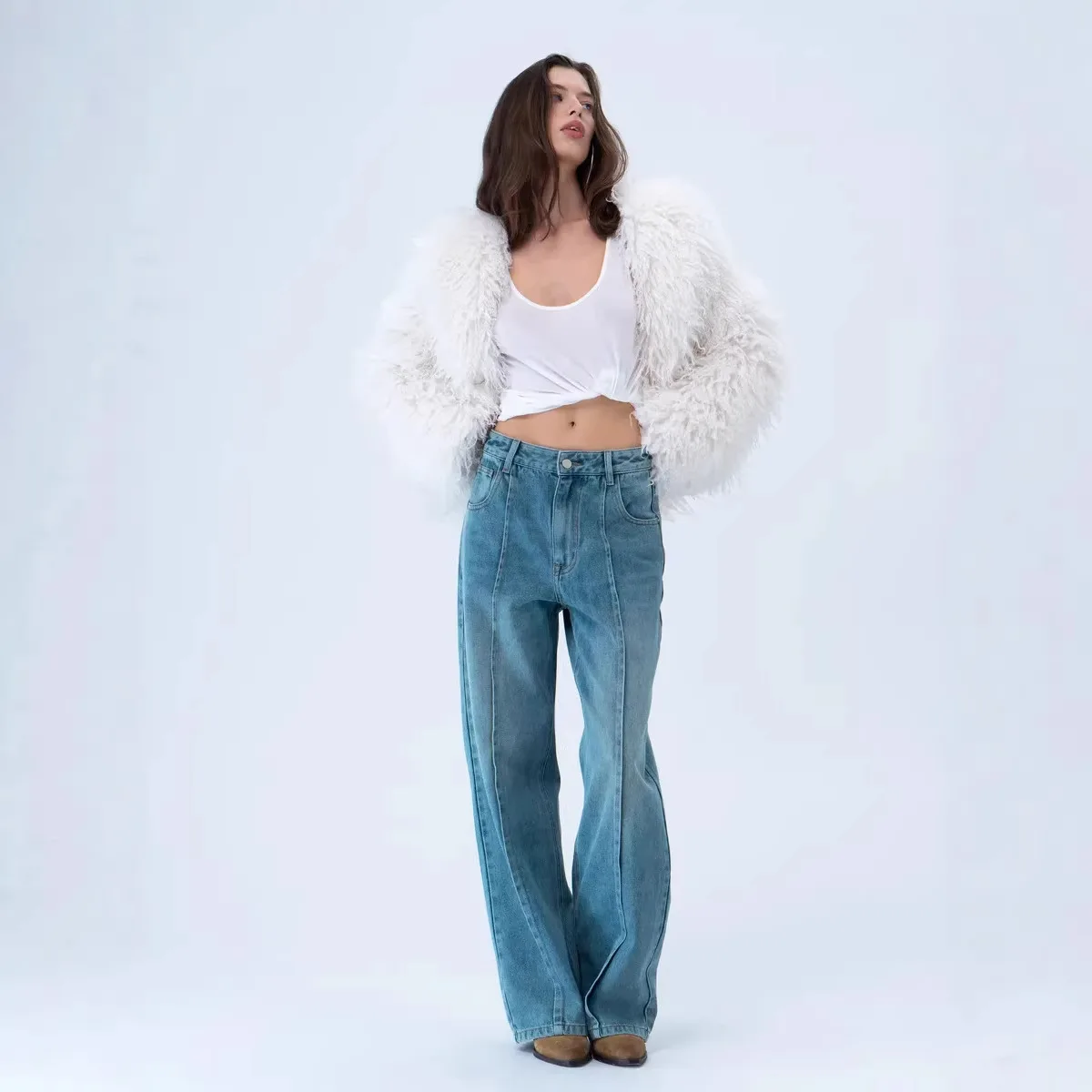 Faux Fur Women Coats Jackets Turn Down Collar Mid Length Coat Thick Warm Y2k Streetwear Jacket Elegant Work Autumn Winter