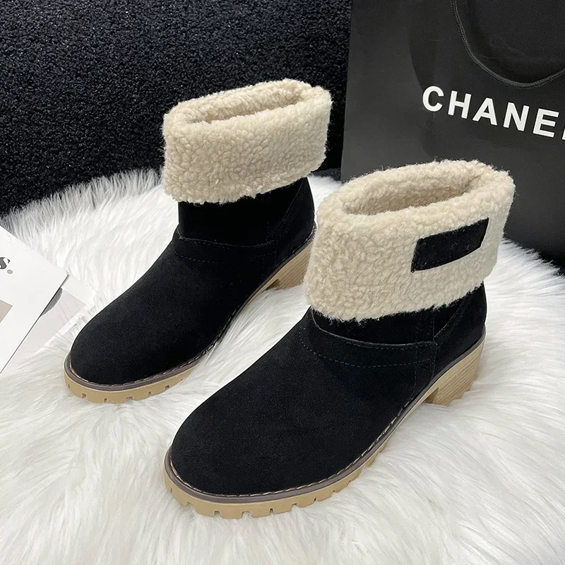 Winter Women's Snow Boots 2023 Turned-over Edge Female Shoes Ladies Cotton Fur Ankle Boots Casual Warm Women Mid Booties Botas