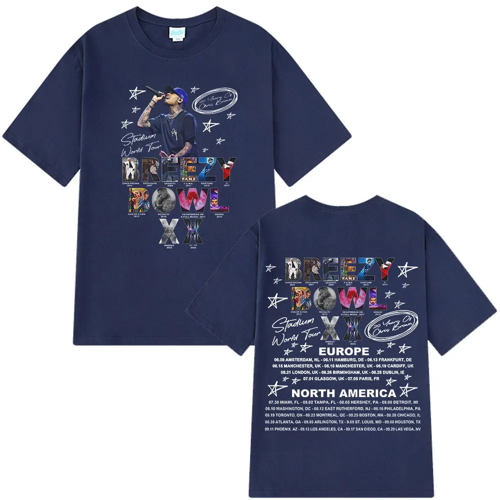 Rapper Chris Brown Breezy Bowl XX Tour 2025 T-shirt Men Women Fashion Hip Hop T Shirt Cotton Casual Oversized T-shirts Fans Gift