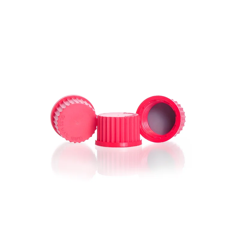 DURAN® High Temperature Screw Cap (PBT, red), with PTFE-coated, peroxide cured silicone cap liner