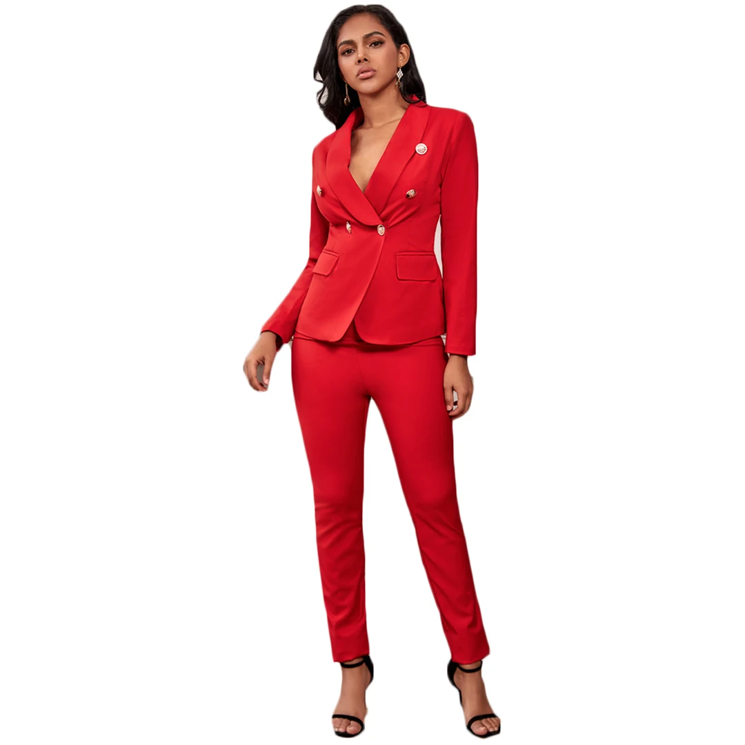 Vintage Red Frauen Anzüge Sexy Schal Revers Zweireiher Jacke Nach Maß Slim Fit Party Kleid 2 Stück Sets