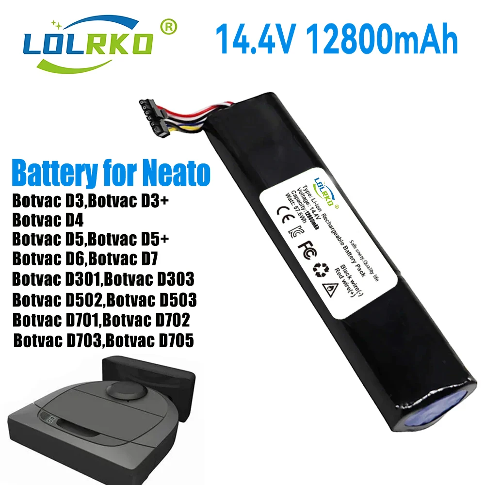 

Original 14.4V 9800mAh 12800mAh Li ion Replacement Battery For Neato Botvac D3 D4 D5 D6 D7 945-0225/205-0011 Sweeping Robot