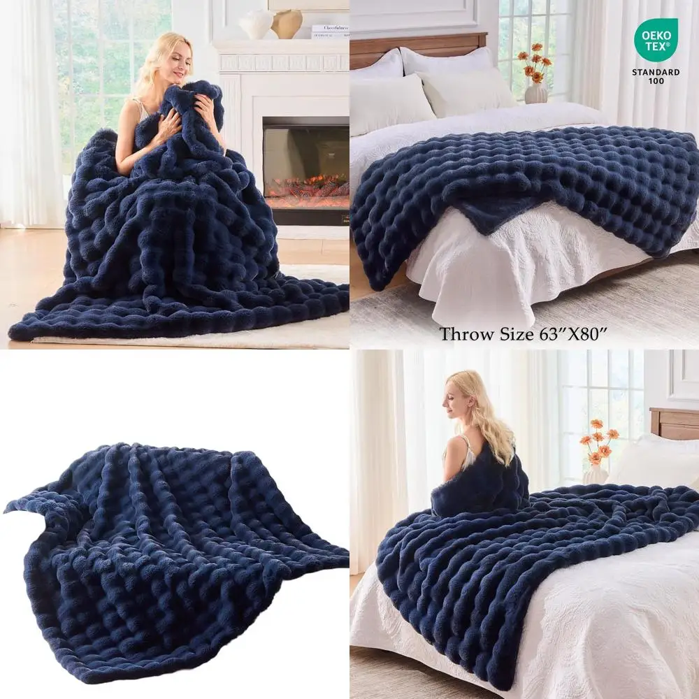 

Luxurious Navy Blue Minky Throw Blanket, Plush and Cozy, 63x80, 1100 GSM, Ideal for Home Decor and Women's Gift