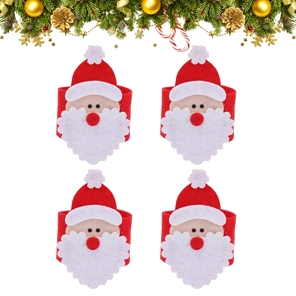 

4Pcs Santa Napkin Rings Creative Non-Woven Christmas Serviette Buckles Birthday Dinner Party Table Decoration Holders