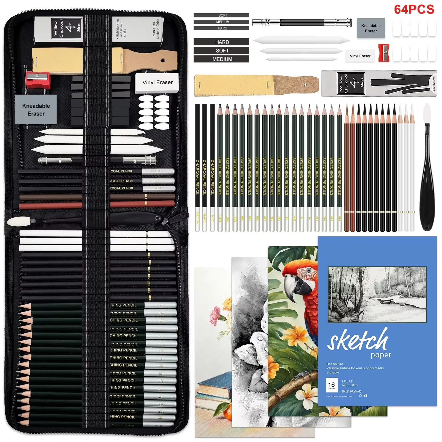 14/18/29/38/44/64 PCS Drawing Set Sketching Kit,Sketch Penci