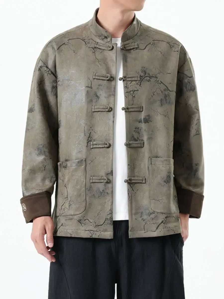 

New Men's Chinese Sle Retro Tang Costume Hanfu Outerwear Large Size Loose Bule Waistcoat Spring Autumn Seasonal Faion