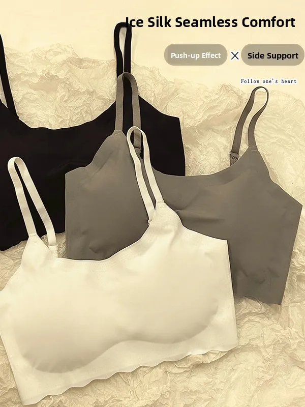 Seamless Ice Silk Teenage Bra Strapless No Steel Ring Development Stage Small Chest Illusion Vest Comfortable Breathable