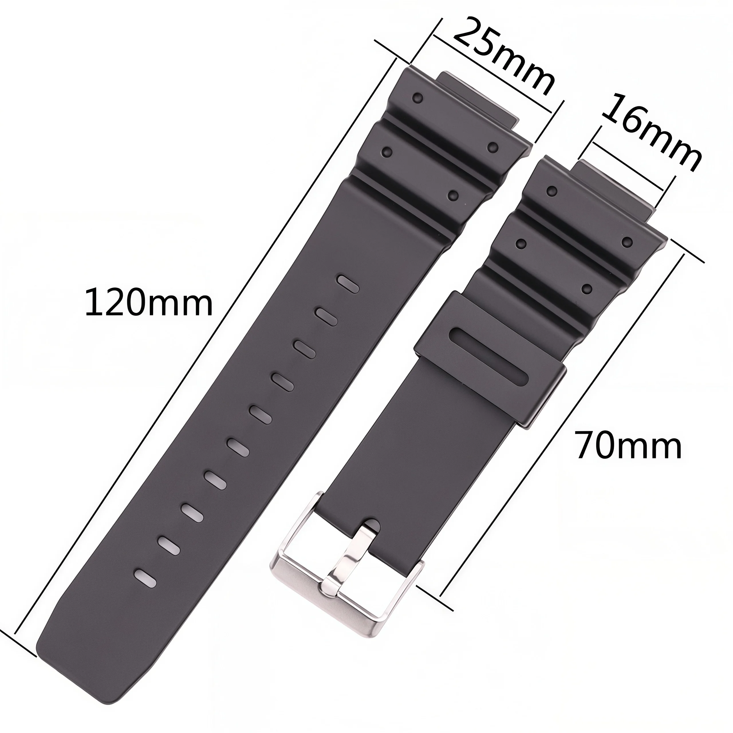 16mm Rubber Watchbands Men Black Sports Diving Silicone Watch Strap Band Metal Buckle Accessories For 9052 Series