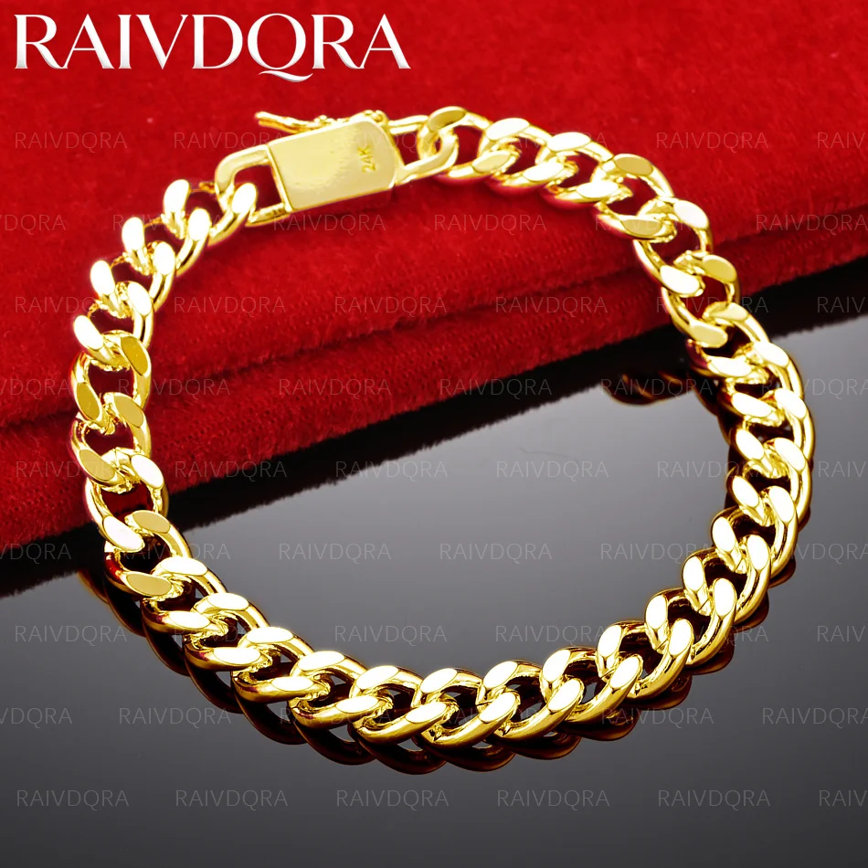 

18K Gold Plated 8mm Side Chain Bracelet For Men and Women Fashion Jewelry Simple Classic Party Accessories Gifts