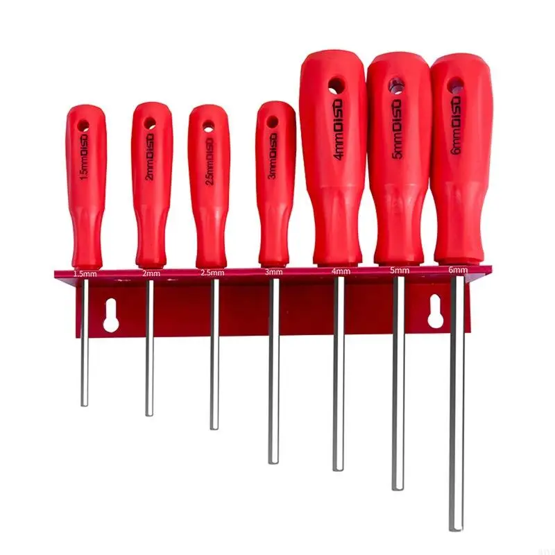 7 Piece Fastener Tool 1.5 mm to 6 mm, Extended Reach Repair Set with Steel Build, Grip Design and Storage Rack for Home M4YD