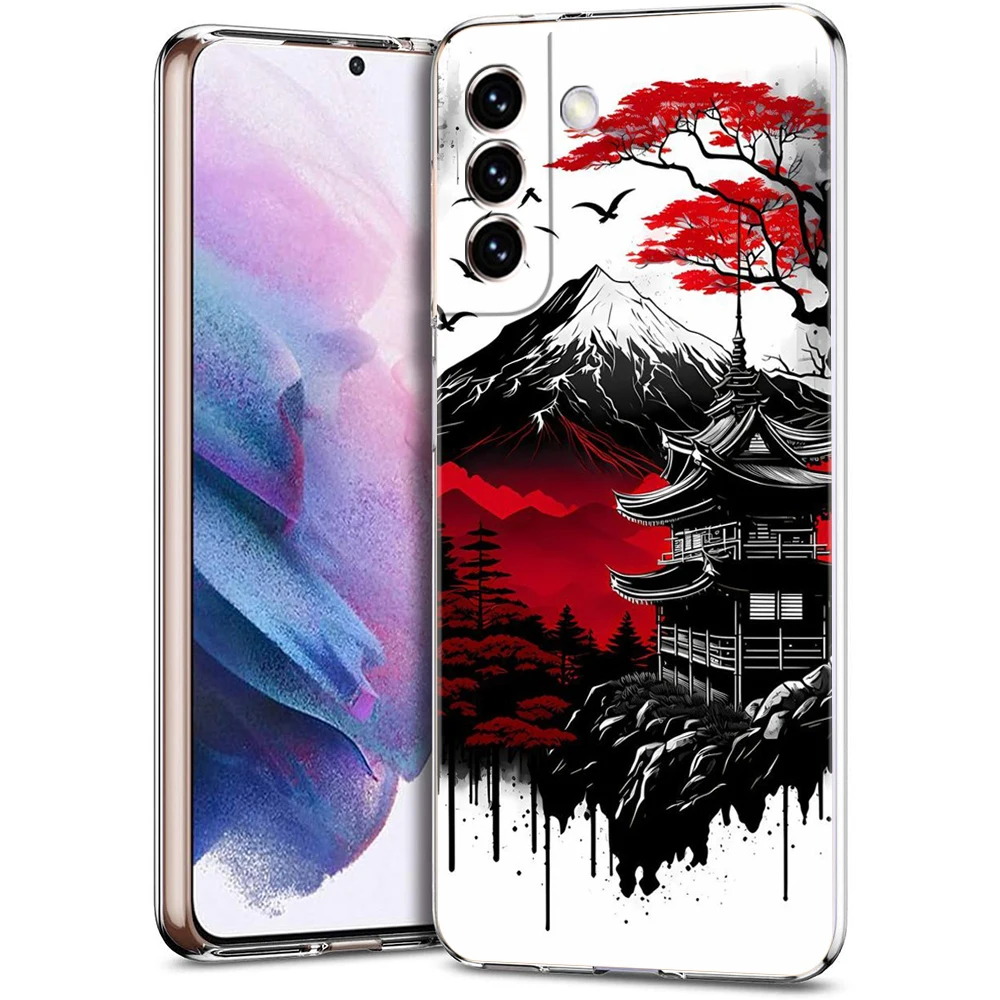 Ink Wash Painting Phone Case for Samsung Galaxy S23 S20 FE S22 S21 Ultra M21 M22 M32 S10 S10E S9 S8 Plus 5G Transparent Shell