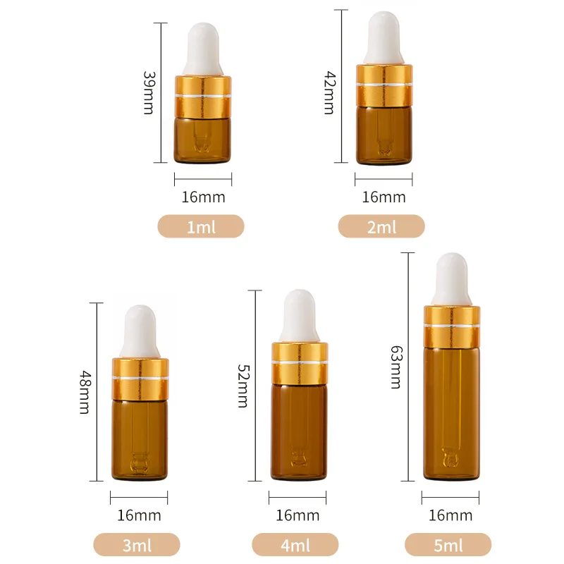 4/5/10Pcs Mini Tropfflaschen Leere Glasflaschen Ätherisches Öl Aromatherapie Behälter Rose Gold Kappe Pipetten Flasche für Reisen
