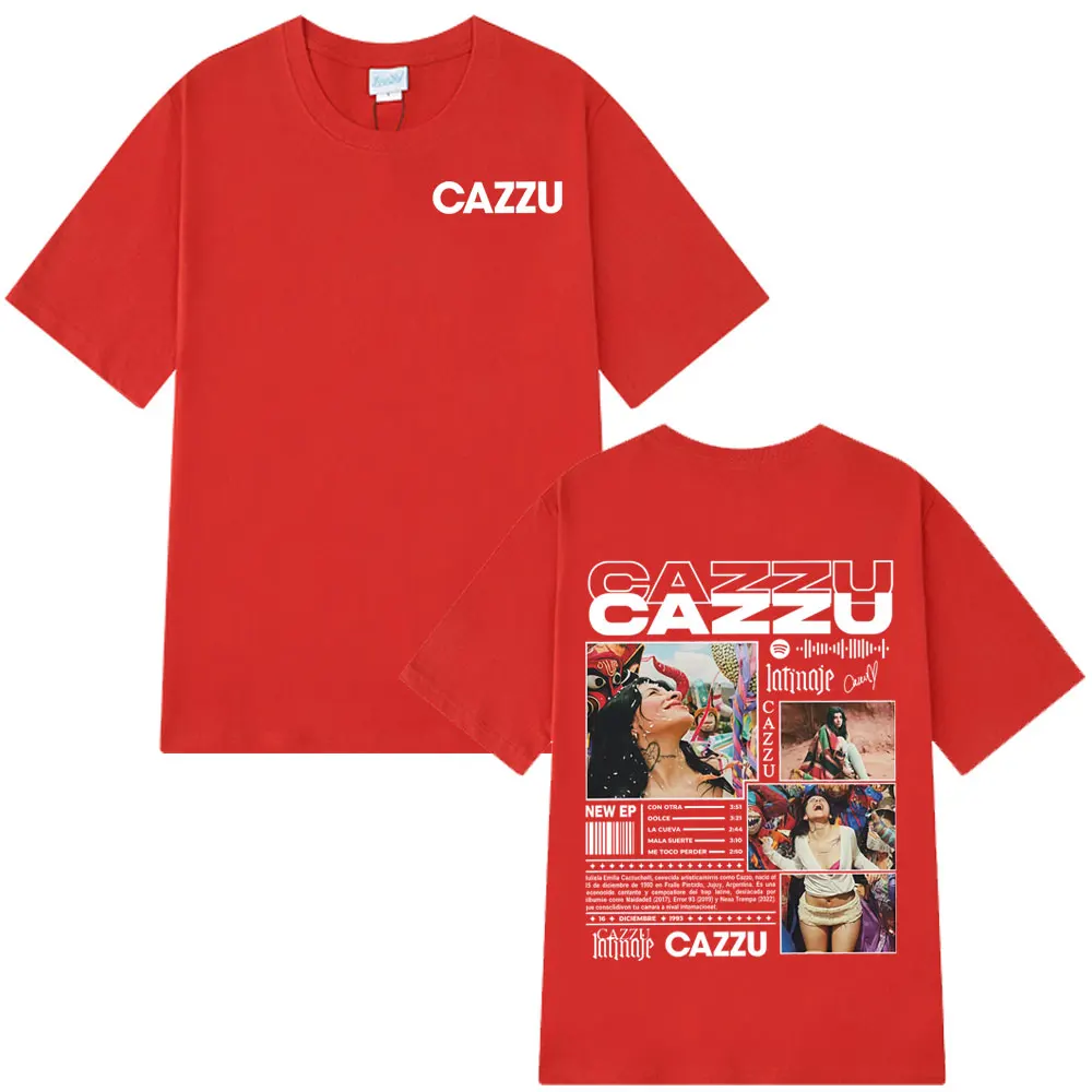 المغني Cazzu جولة 2025 على الوجهين طباعة تي شيرت الرجال النساء موضة تي شيرت القطن عادية س الرقبة الجمالية تي شيرت الشارع الشهير