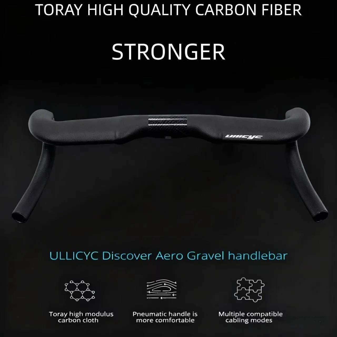 

Gravel Bike Handlebar ULLICYC ULTRA T1000 Carbon Aero 230g Lightweight 79mm Reach 125mm Drop for Gravel CX Racing