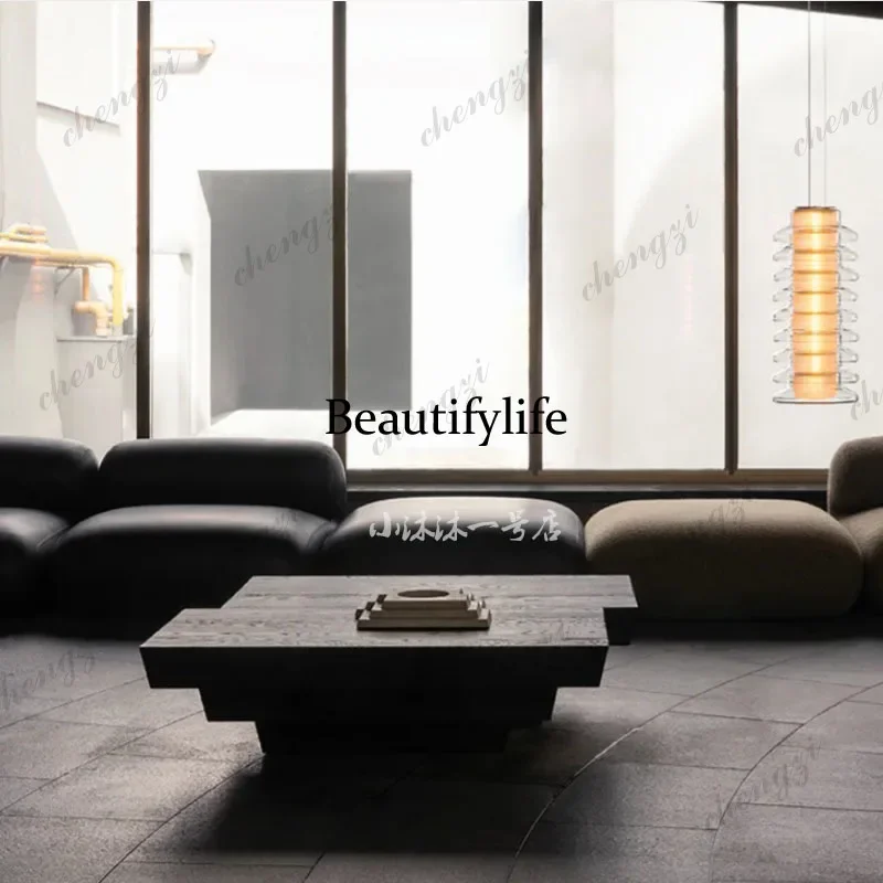 F181  Medieval wabi-sabi style, Chinese minimalist tea table, solid wood square, black retro art coffee table