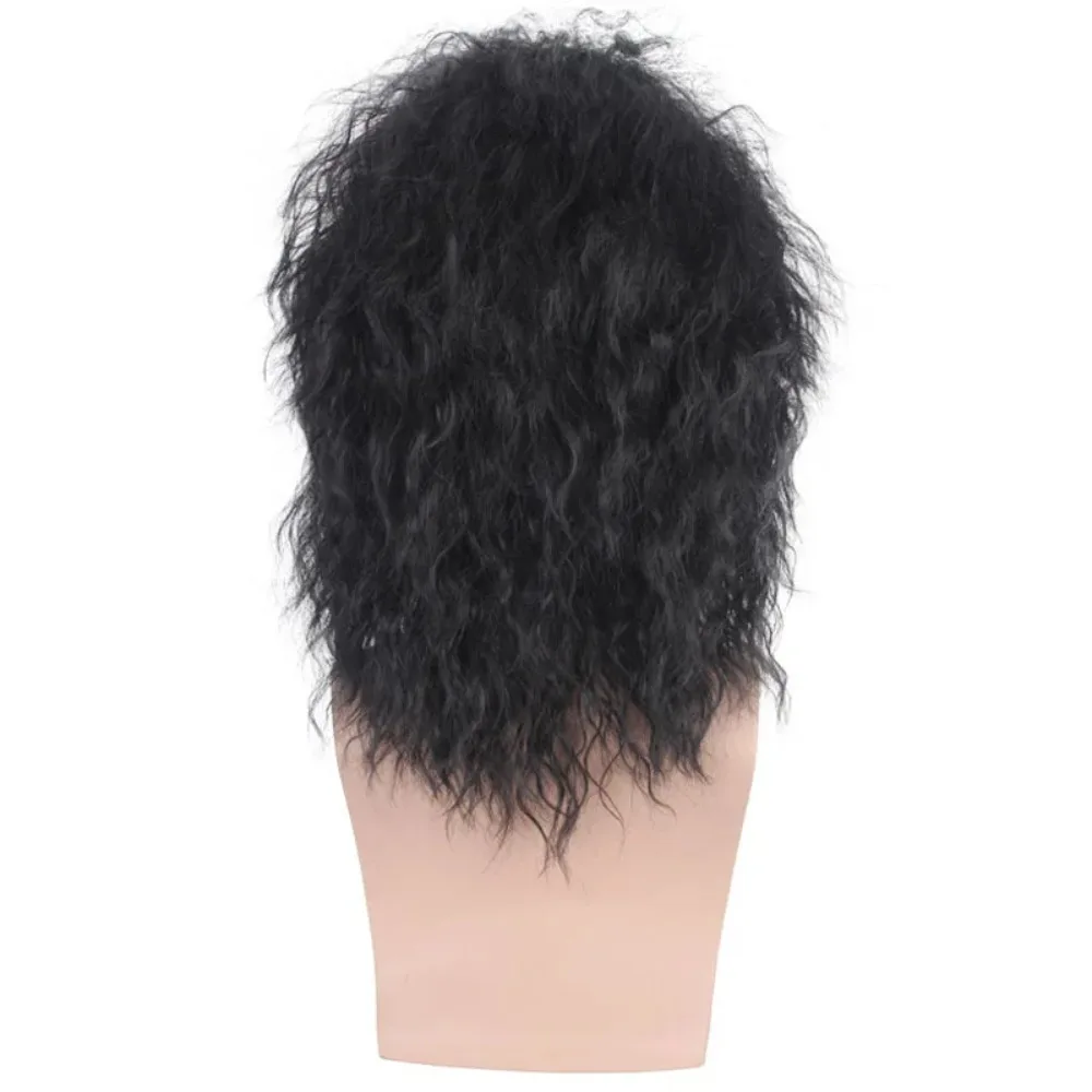 شعر مستعار اصطناعي مجعد أنيق متوسط الطول أسود على الطراز الأفرو زي حفلة طالب ذو مظهر طبيعي شعر مقاوم للحرارة