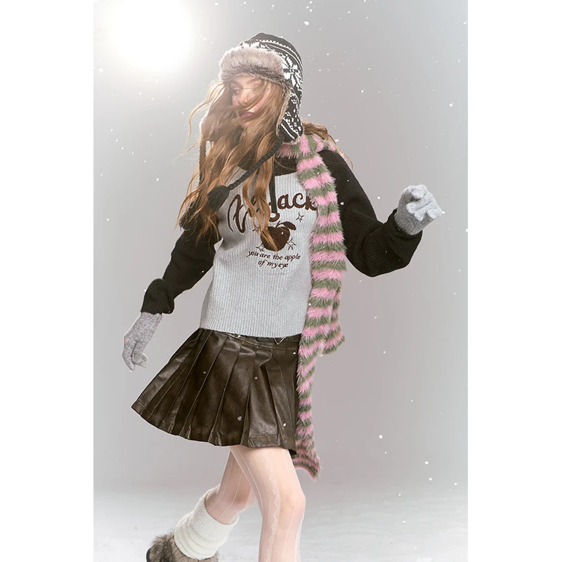 ELFSACK Y2K Maglione lavorato a maglia con mezza zip e colletto alla coreana raglan color block per donna