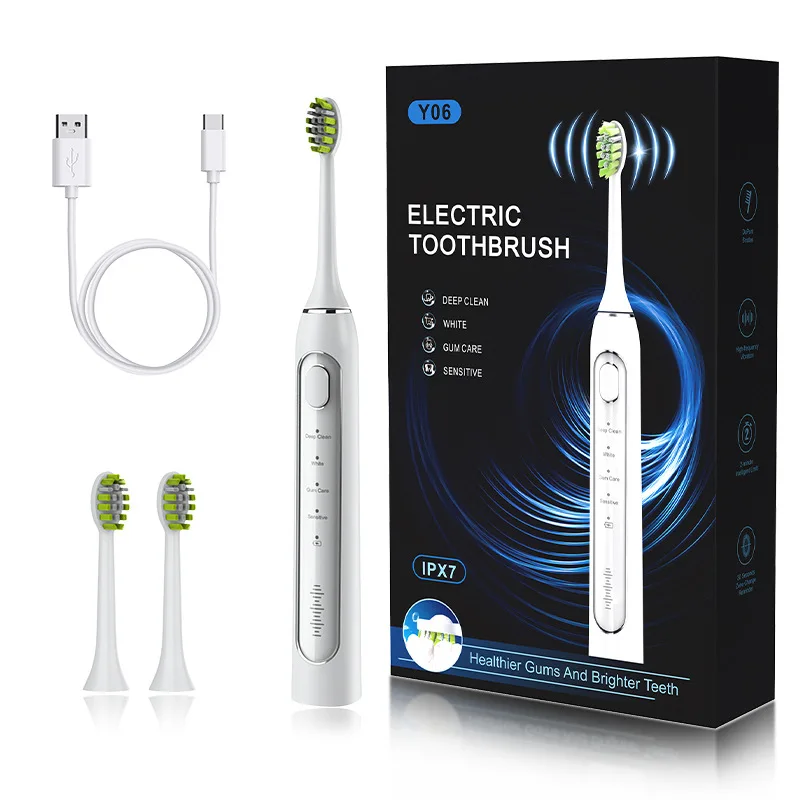 

Electric Sonic Toothbrush USB Rechargeable for Adults Ultrasonic Tooth Brushes Long Battery Life Smart Timer 2 Replacement Heads