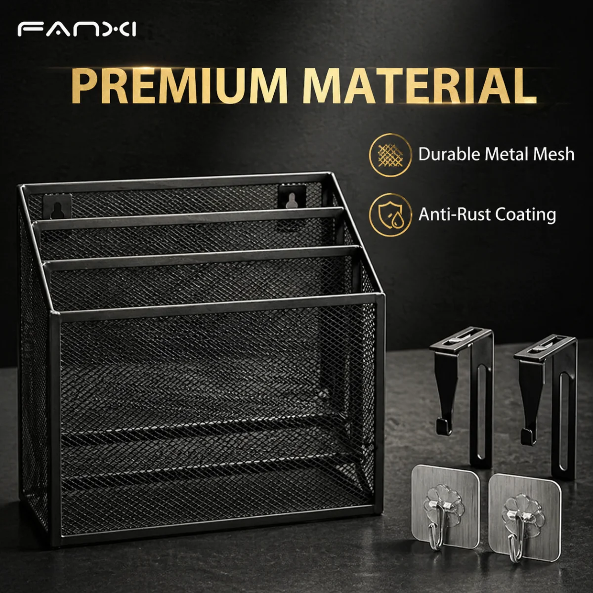 

3-Tier File Rack,Large Capacity Metal Mesh Document Organizer,Anti-Rust Space-Saving Desk Rack for Home Office Black