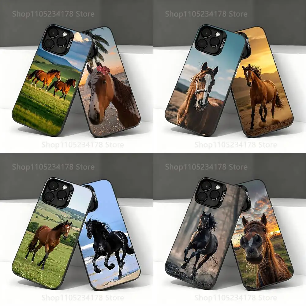 

The horse Phone Case For iPhone 17,16,15,14,13,12,11,Pro,Max,Plus,E,Air,Mini Black Tpu IMD Cover