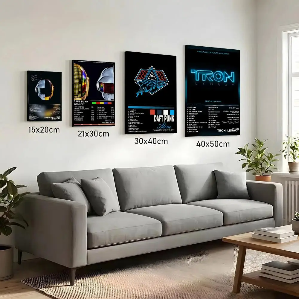 Band D-Daft Punk Album Cover Painting Calligraphy HD Canvas Print Poster Wall Art | Optional Frame | Modern Hallway Decor