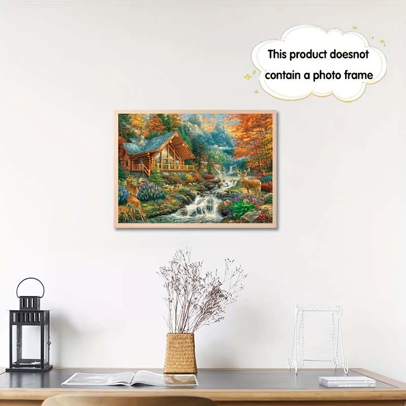 Rompecabezas de Cabina de Montaña Otoñal con Escena de Vida Silvestre, Juego Intelectual con Temática de Naturaleza para Adultos, Juguete Decorativo para el Hogar