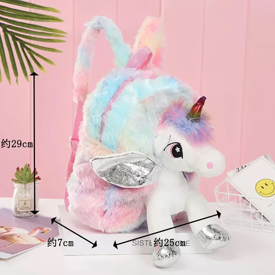 Toddler Kids Winter 3D Plush Unicorn Backpack Little Girls and Boys Kindergarten Shoulders Bags Baby Mochilas Kids Backpack