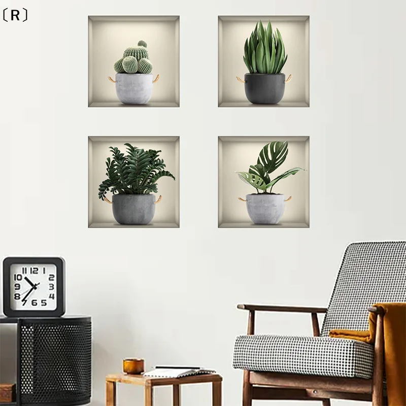 Papel Tapiz Creativo con Diseño de Ventana Falsa y Planta Verde en Maceta, Adhesivo Decorativo para Pared de Sala de Estar o Dormitorio, Autoadhesivo