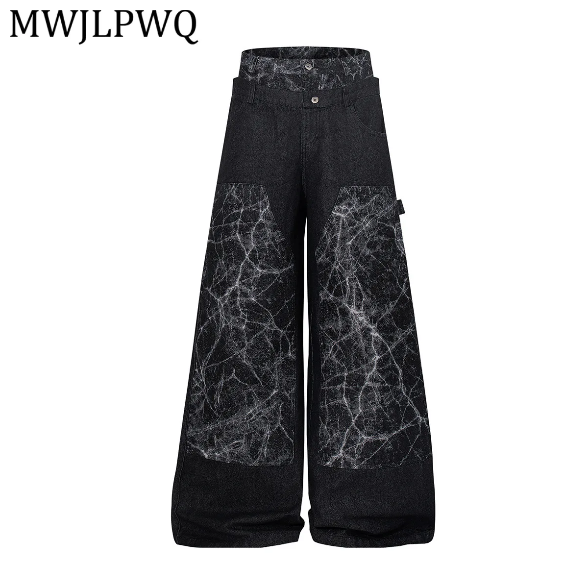 

Мужские широкие джинсы MWJLPWQ American Heavy Washed в стиле High Street RO с двойным поясом и принтом, свободного кроя, весенние, из денима, 13596