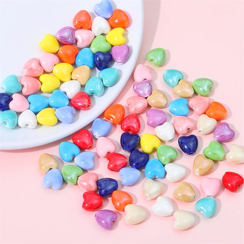 10pcs 10mm Multicolor Heart Shape Ceramic Beads Porcelain 2mm Hole Beads for DIY Jewelry Making Keychain Bracelet Earring Charms