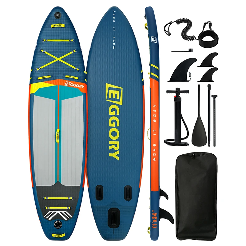 SUP Outdoor-Wasserstation-Board „Eggory Blue“ mit horizontalem Muster, aufblasbares Paddleboard 335 * 86 * 12, leicht und einfach zu transportieren, geeignet für Familienreisen, Wasseryoga, Angeln,